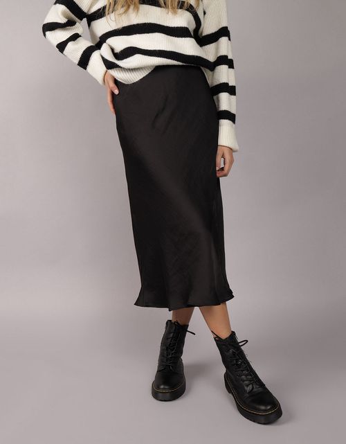 Falda Midi de Satin Tiro Alto Ae