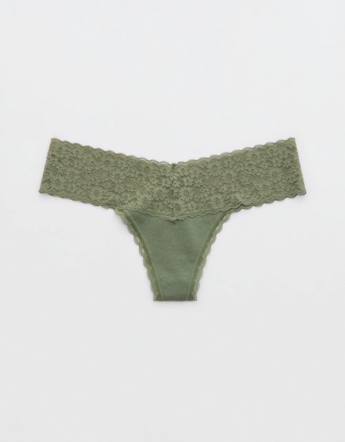Superchill Thong de encaje de Algodón By Aerie