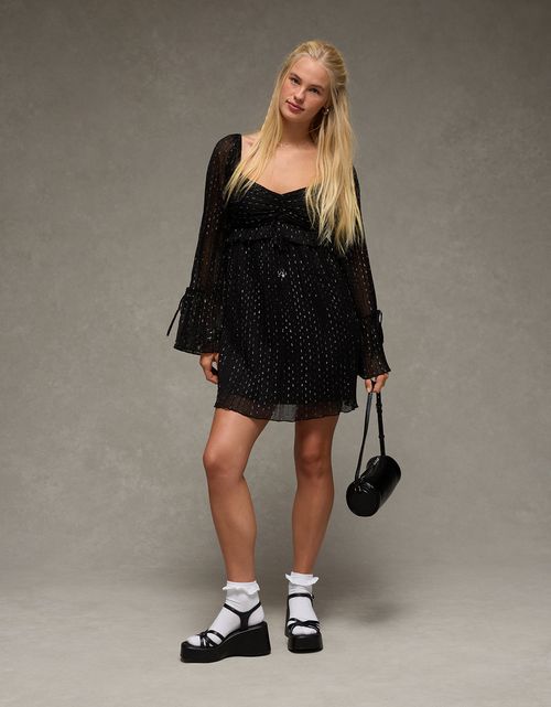 Vestido Mini Babydoll de Manga Larga Ae