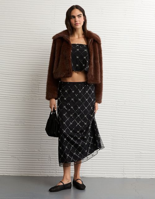 Falda maxi de lentejuelas de tiro alto