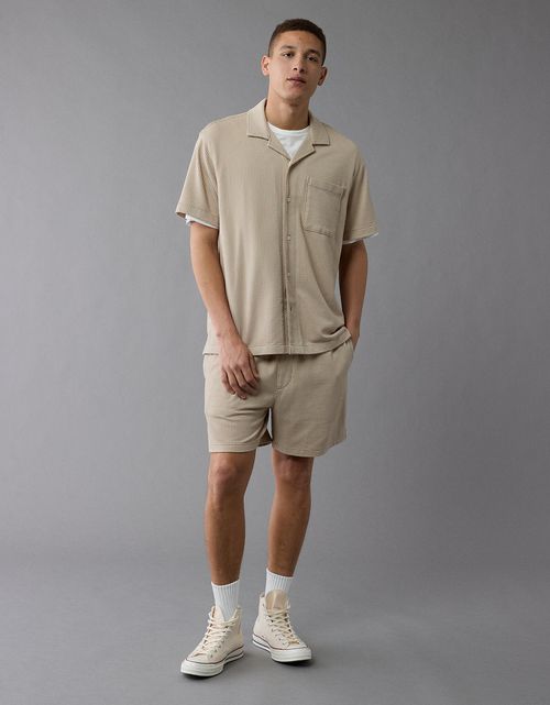 Camisa de campamento abotonada de seersucker Ae.