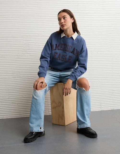 Buzo de cuello redondo gráfico de terciopelo AE