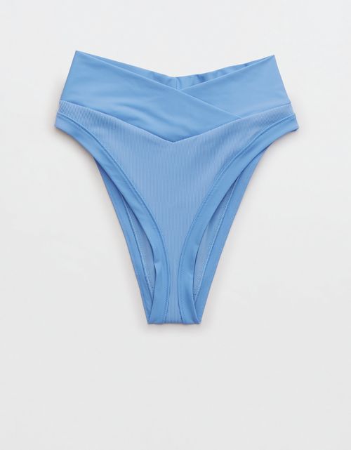 Calzón de bikini Aerie de corte alto y acanalado