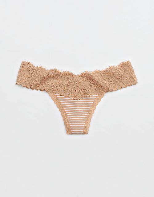 Tanga Aerie en algodón con encaje deshilado