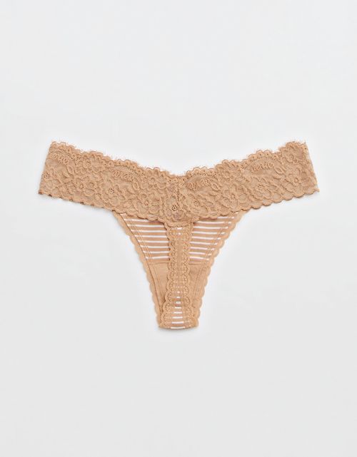 Tanga Aerie en algodón con encaje deshilado