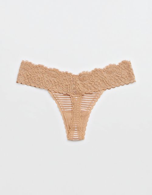 Tanga Aerie en algodón con encaje deshilado