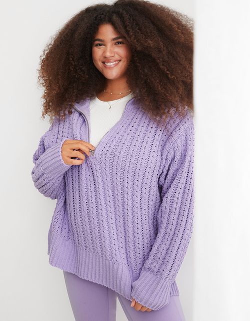 Suéter Aerie con tejido trenzado y cuello clásico