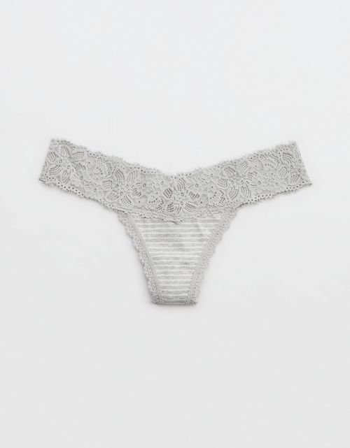 Tanga Aerie en algodón con encaje deshilado