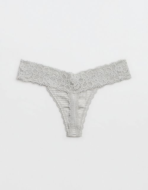 Tanga Aerie en algodón con encaje deshilado