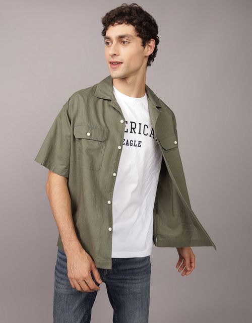 Camisa AE de lino manga corta de hombre