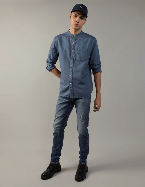 Camisa AE abotonada de lino con cuello