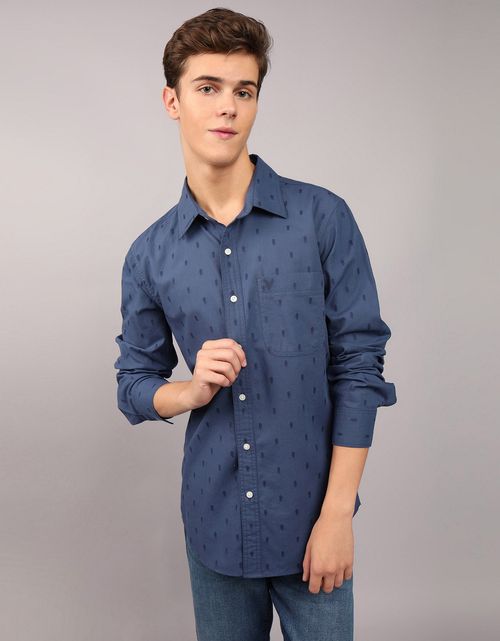 Camisa Oxford estampada Manga Larga Hombre AE