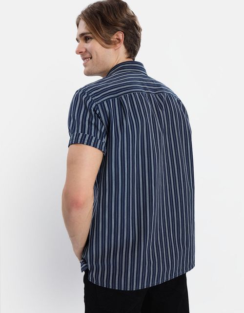 Camisa Ae denim de rayas con botones de manga corta