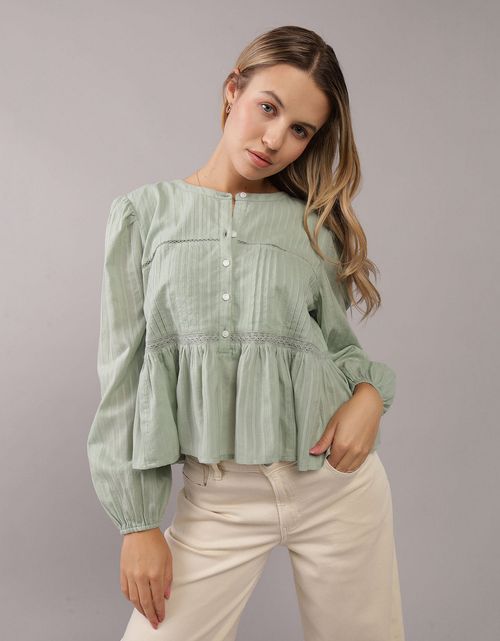 Camisa AE manga larga con estampado para mujer
