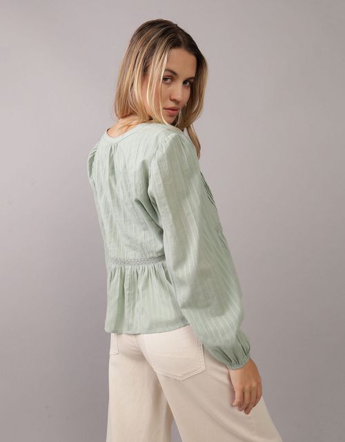 Camisa AE manga larga con estampado para mujer