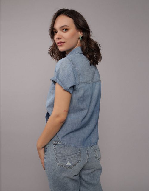 Camisa Denim manga corta Ae con botones