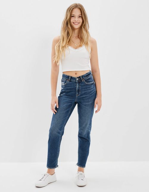 Pantalón AE de mujer elástico y rasgado de tiro alto