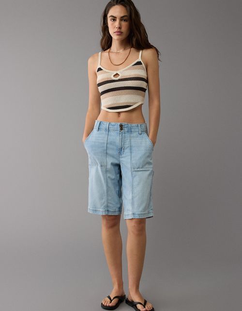 Blusa AE tejida sin mangas de rayas para mujer