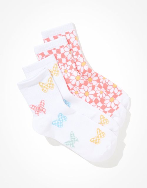 Paquete de 2 calcetines Boyfriend AE Checkered Flower