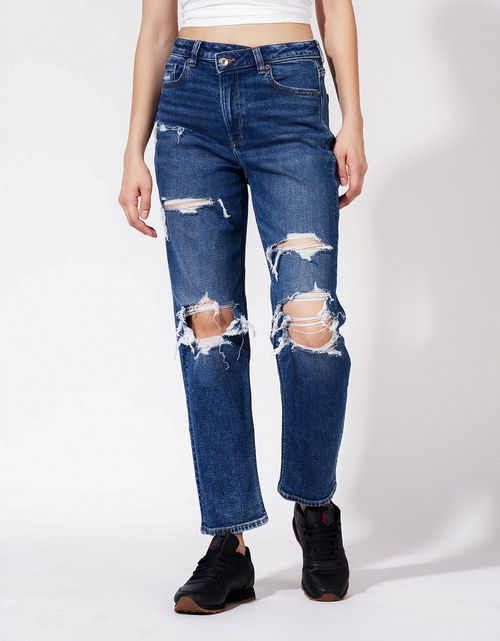 Mom Jean AE Stretch recto con rotos