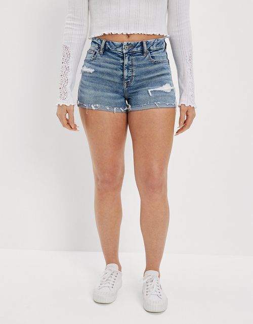 Shorts tiro alto fashion de mezclilla para mujer