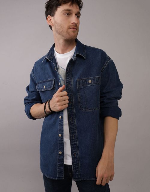 Camisa en Denim Manga Larga Oversized Hombre AE