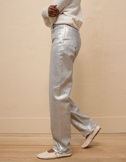 Pantalón Tiro Alto Plateado Mujer AE