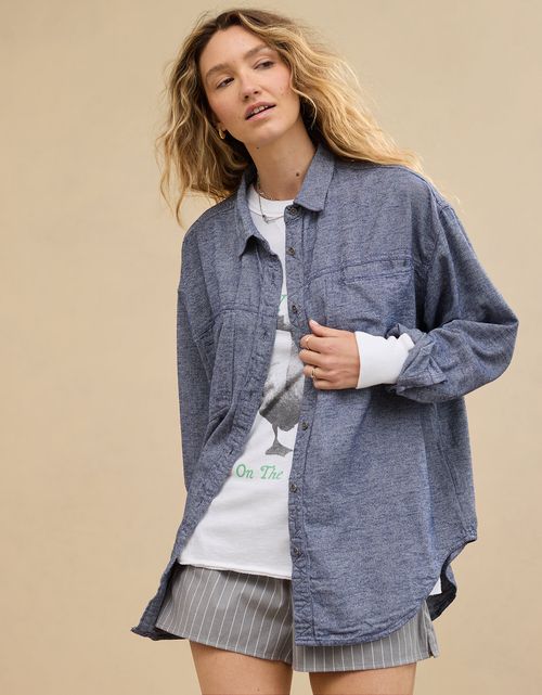 Camisa Oversized Manga Larga Mujer Aerie