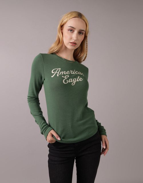 Camiseta cuello redondo Manga Larga con gráfico Mujer AE