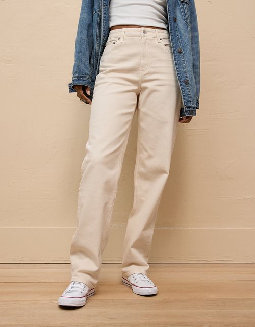 Jean baggy recto de tiro alto de mujer AE