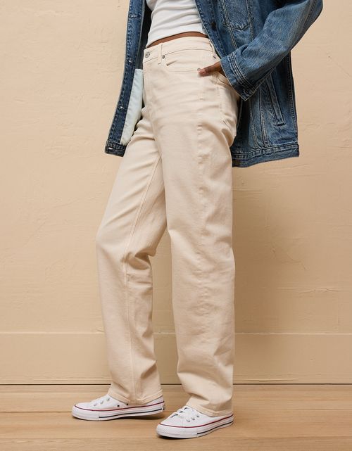 Jean baggy recto de tiro alto de mujer AE