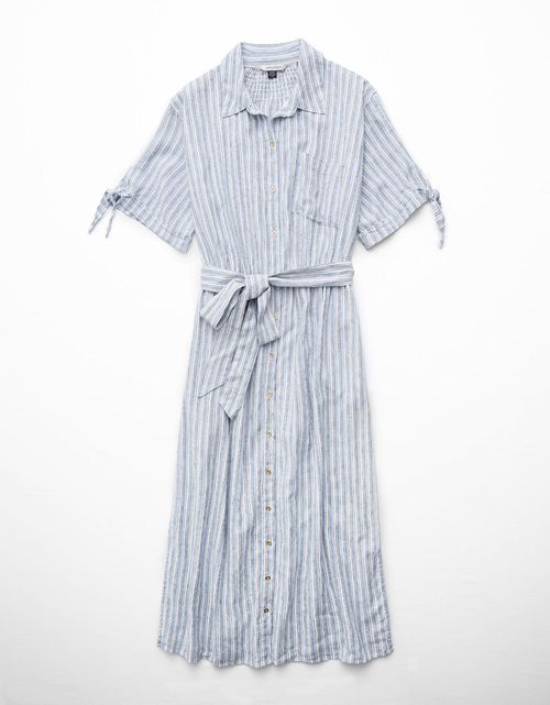 Vestido Camisero en Mezcla de Lino para Mujer