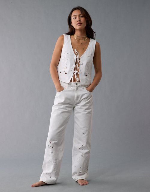 Chaleco en Denim con Amarre Frontal y Detalles Calados para Mujer