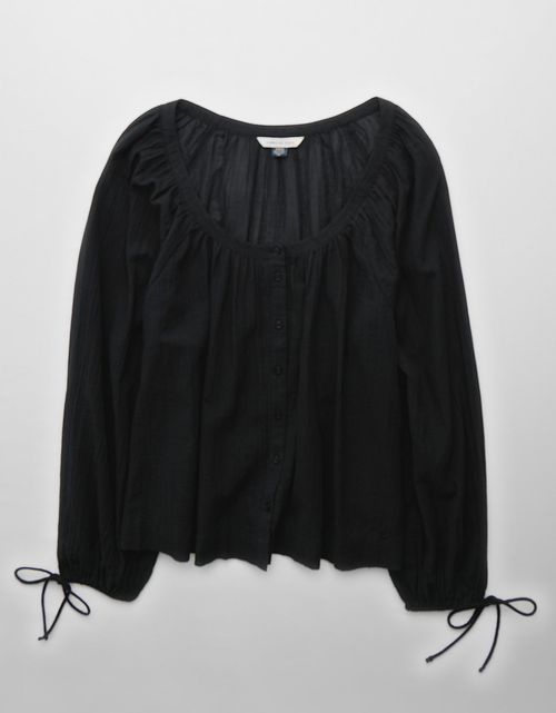 Blusa de Botones con Mangas de Lazo para Mujer