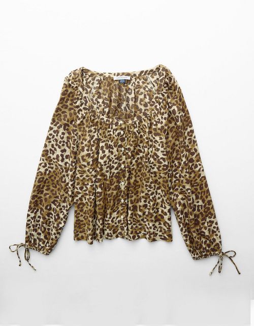 Blusa de Botones con Mangas de Lazo para Mujer