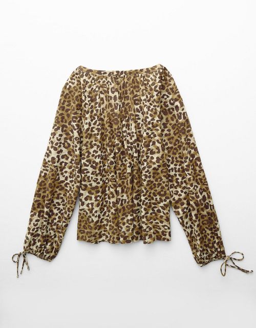 Blusa de Botones con Mangas de Lazo para Mujer