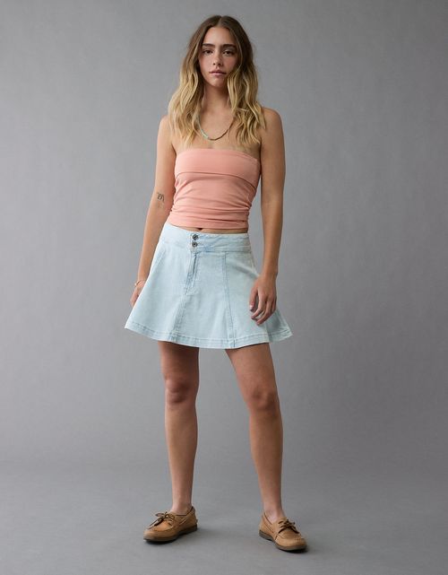 Falda mini línea A de denim de cintura alta Ae Stretch