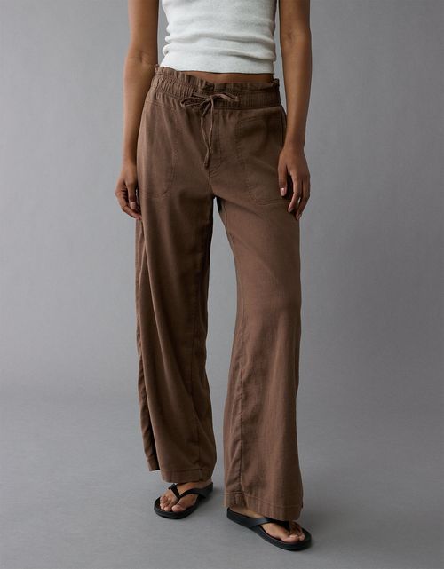Pantalón de Lino con Drapeado Soñado y Cintura Elástica