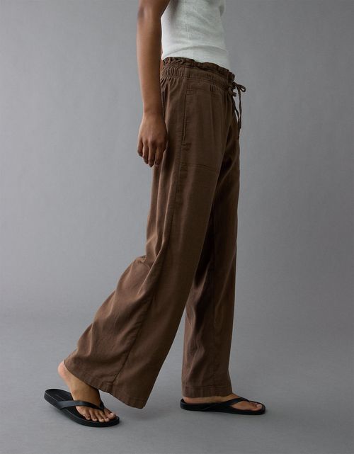 Pantalón de Lino con Drapeado Soñado y Cintura Elástica