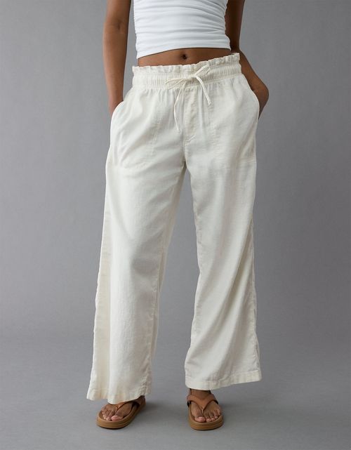Pantalón de Lino con Drapeado Soñado y Cintura Elástica