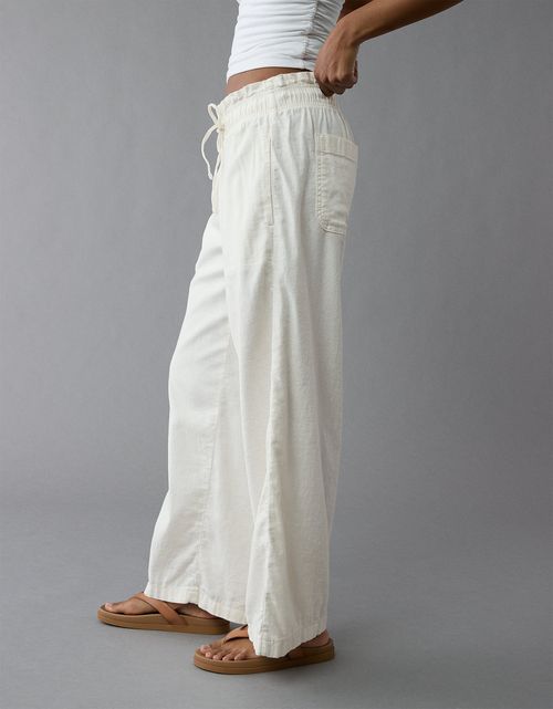 Pantalón de Lino con Drapeado Soñado y Cintura Elástica