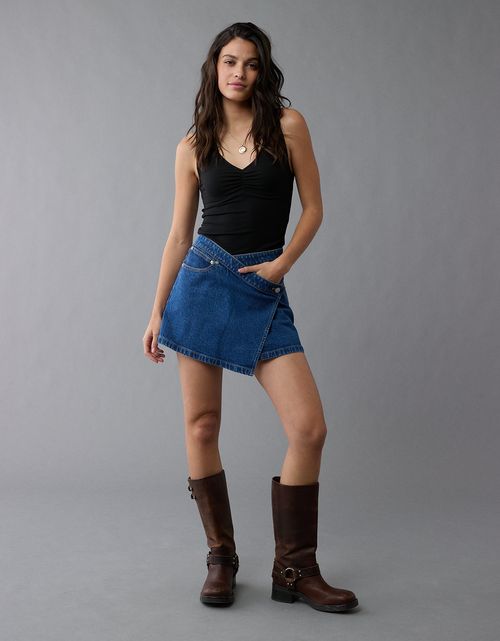 Falda Mini de Denim Cruzada Stretch Ae