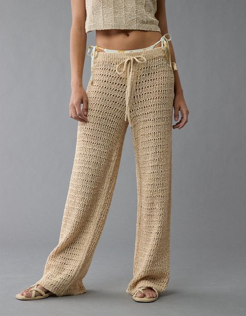 Pantalón acampanado de crochet de cintura alta de AE