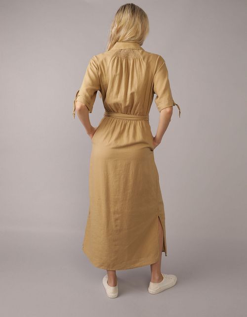Vestido Camisero Midi Manga Corta para Mujer