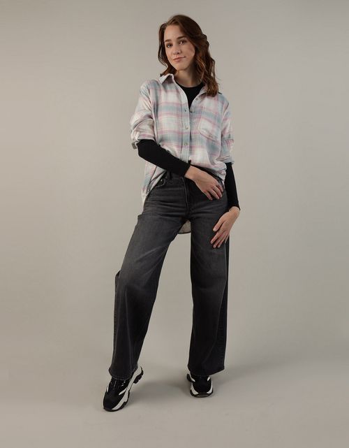 Camisa AE manga larga oversized de cuadros con botones
