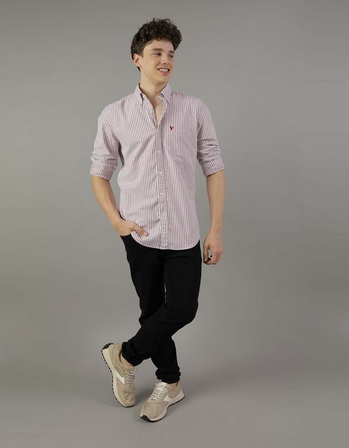 Camisa Slim de Rayas Manga Larga Hombre AE