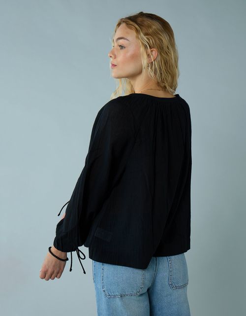 Blusa de Botones con Mangas de Lazo para Mujer
