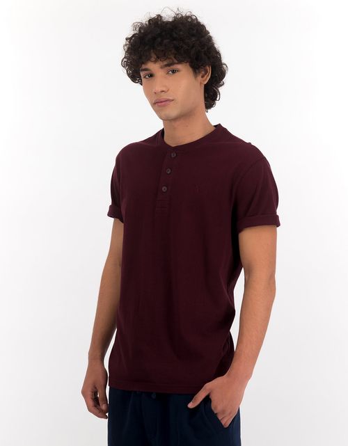 Camiseta cuello Henley manga corta Hombre AE