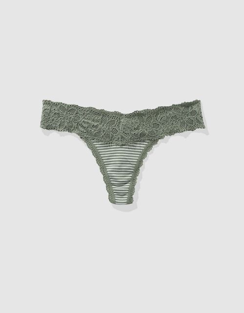 Tanga Aerie en algodón con encaje deshilado