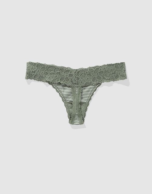 Tanga Aerie en algodón con encaje deshilado